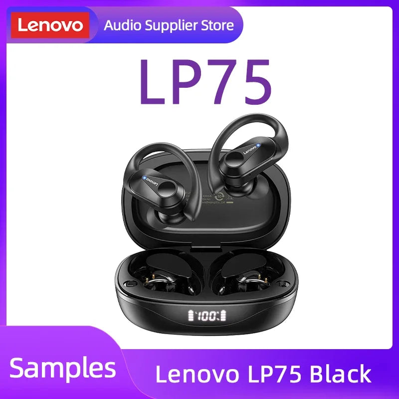 Lenovo LP75 TWS Bluetooth V5.3 headphones are wireless earphones that come with an LED digital display. They provide noise reduction and are waterproof, making them ideal for different activities. These headphones are brand new and perfect for listening t