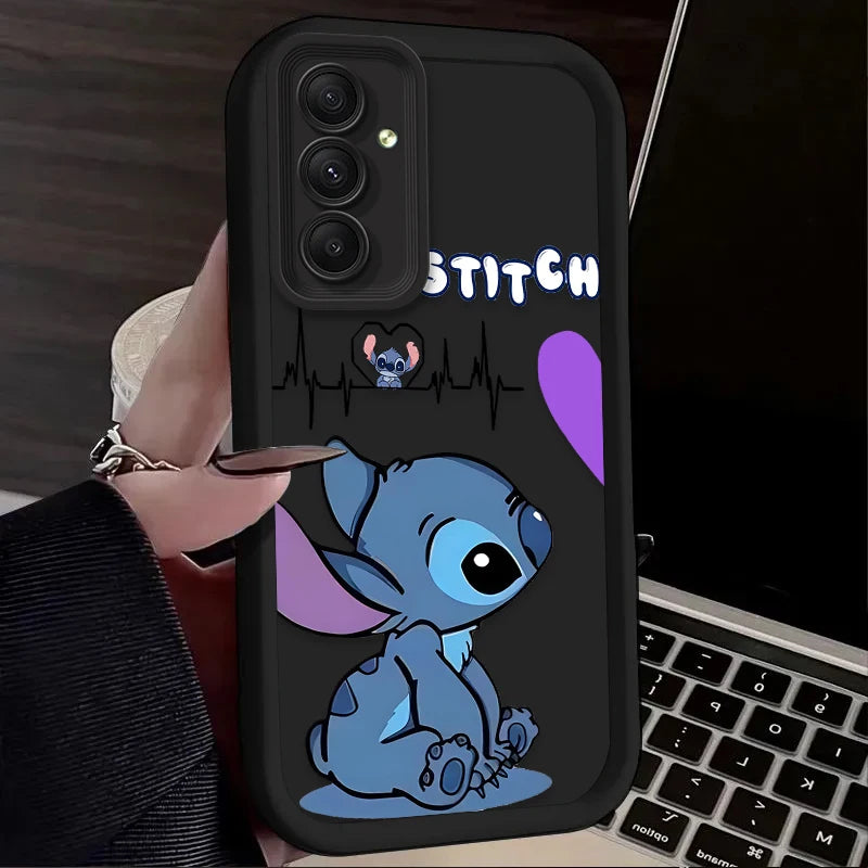 Lovely Disney Stitch Phone Case For Samsung Galaxy S24 S23 S22 S21 Ultra Plus FE A54 A34 A14 A73 A53 A33 Liquid Silicone Cover