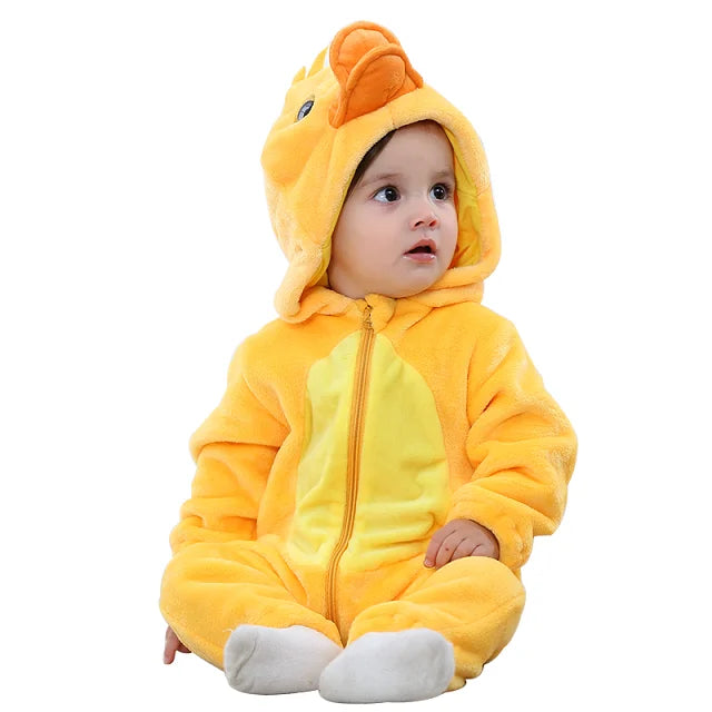 MICHLEY Halloween Baby Rompers Winter Clothes Flannel Hooded Bodysuits Pajamas Animals Overall Jumpsuit For Girls Boys Kids