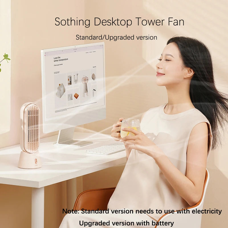 Sothing Desktop Tower Fan Bladeless Type C Mini Desk Fan Shaking Head Standard/Rechargeable Version 4000mAh Battery