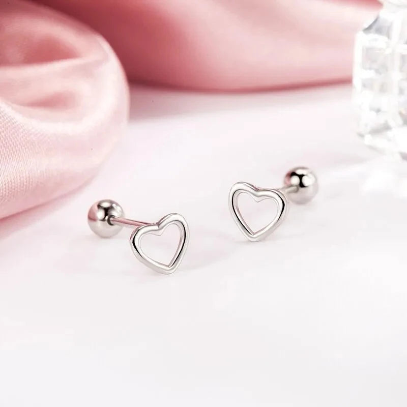 Korean 925 Silver Needle Tragus Piercing Helix Studs Earrings for Women 2Pcs Butterfly Heart Trendy Ear Piercing Body Jewelry