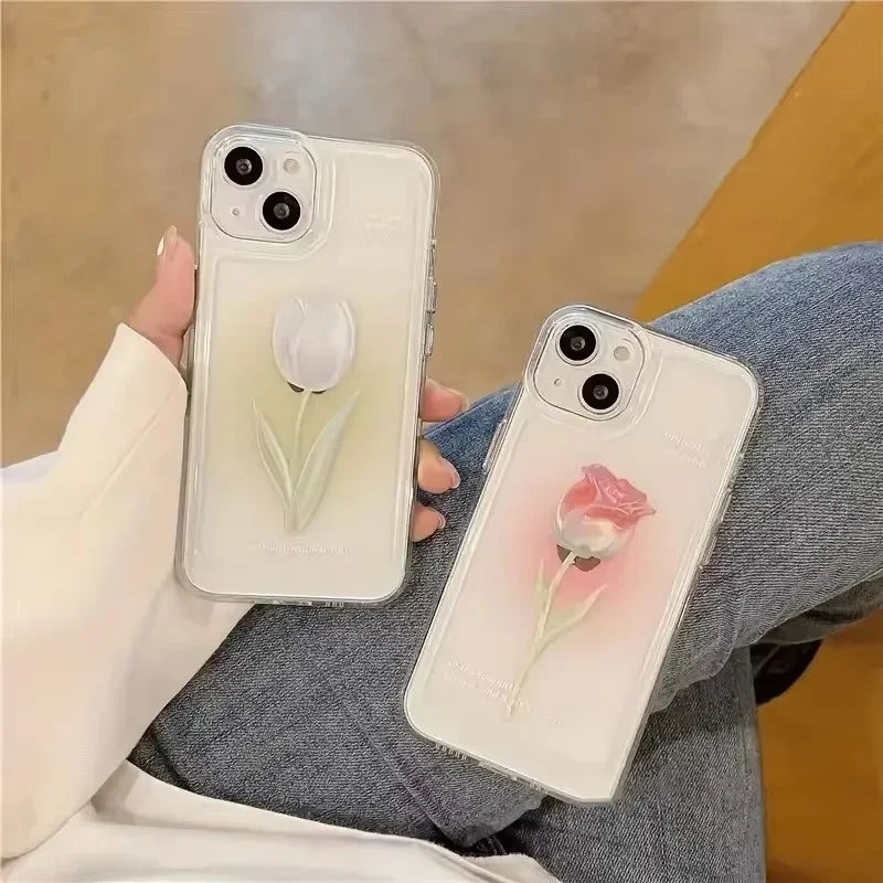 Tulip Phone Case For iPhone 13 11 12 14 15 16 Pro Max XR X XS Max 7 8 15 Plus Shockproof Transparent Cover Silicone Soft Fundas