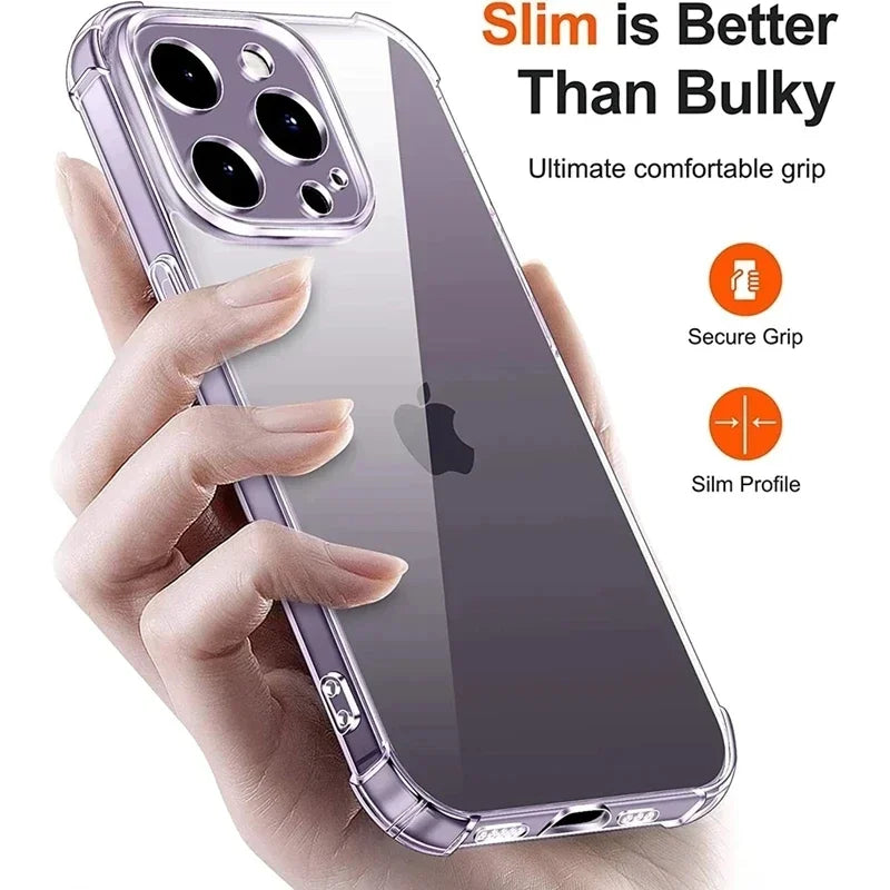 Shockproof Silicone Clear Phone Case For iPhone 13 11 12 14 Pro Max Mini Lens Protection Back Case For iPhone 15 16 PRO XS X XR