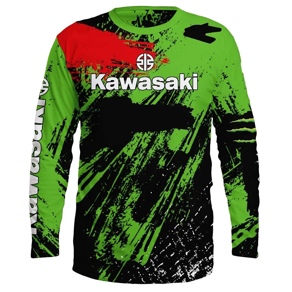 Kawasaki Motorcycle Racing Team Men T-shirt Long Sleeve Spring Autumn Women Tee Shirts 2024 New Sports Children Clothes Tops