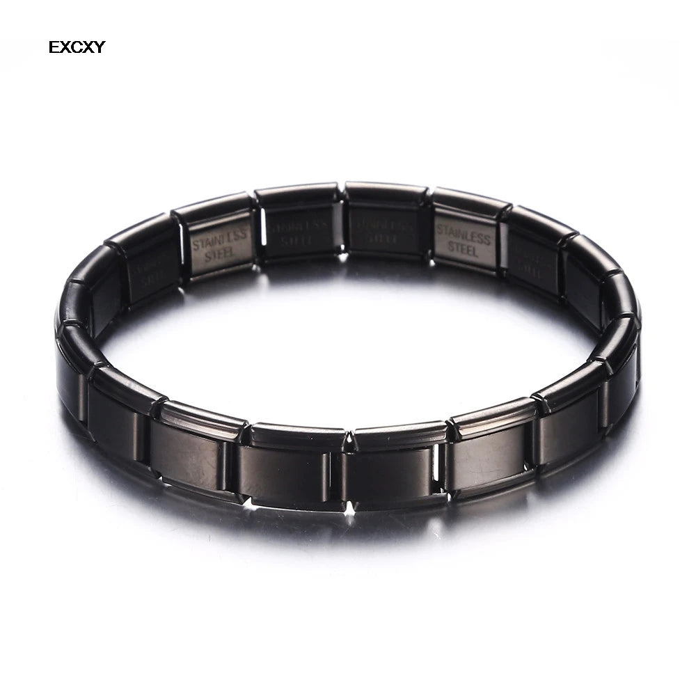 EXCXY New Women's Jewelry 9mm Width Itanlian Elastic Charm Bracelet Fashion Stainless Steel Bangle