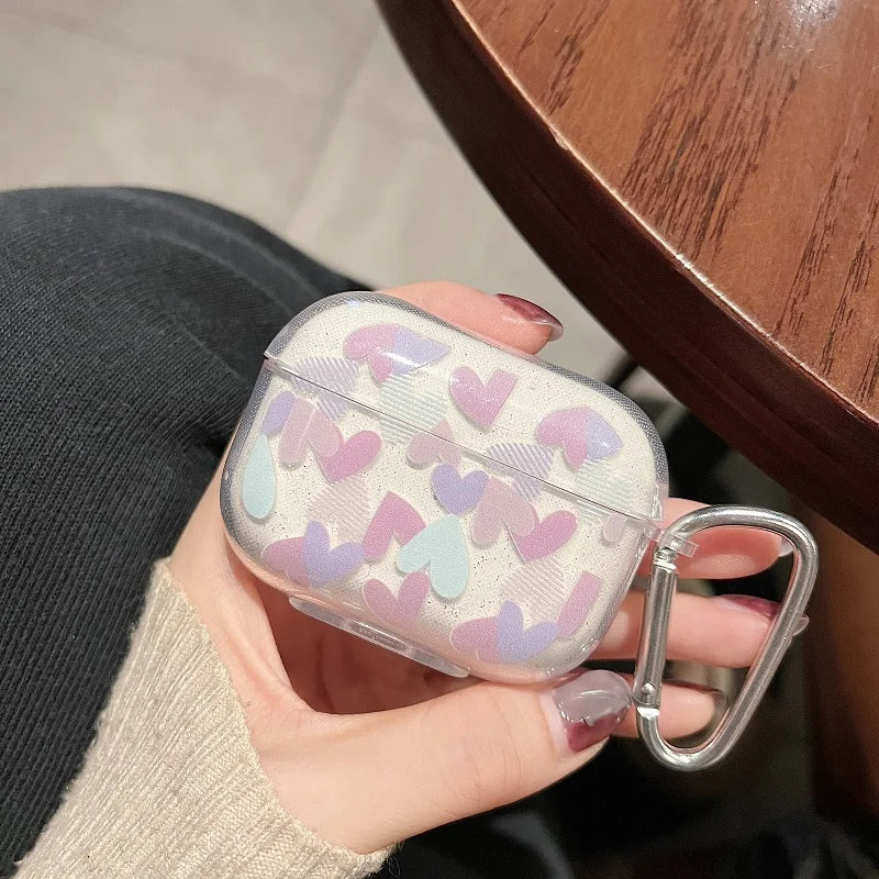 For AirPods Pro 2nd Case Glitter Shiny Cartoon Soft Silicone Cover For AirPods 3 1 2 Girls Colorful Heart Earphone Charging Box