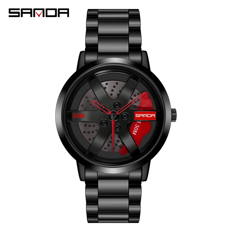 SANDA Fashion Rim Watch Hub Custom Design Sports Car Rim Sports Watch Waterproof Creative 2021 Male Watch Mens Wheel Wristwatch