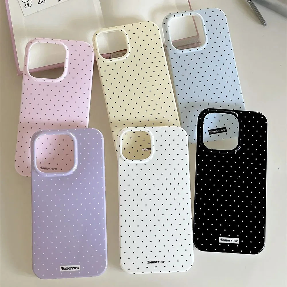 INS Polka Dot Small Fresh Mobile Phone Case for iPhone 15 14 13 12 Pro Max 11 Ultra Slim Shockproof Cover for iPhone 16 Pro Max