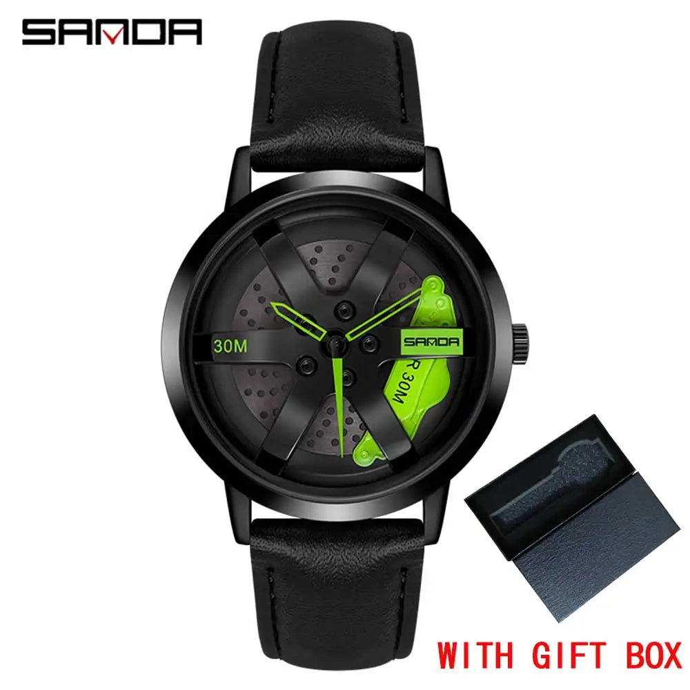 SANDA Fashion Rim Watch Hub Custom Design Sports Car Rim Sports Watch Waterproof Creative 2021 Male Watch Mens Wheel Wristwatch