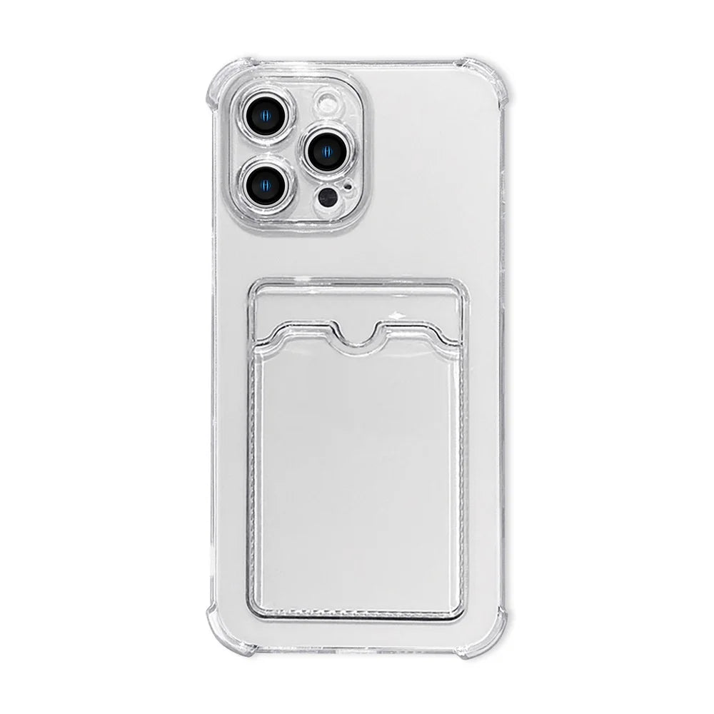 Shockproof Silicone Clear Case for iPhone 15 14 13 12 Mini 11 Pro XS Max X XR 6 6s 7 8 Plus Protection Back Card Pocket Cover