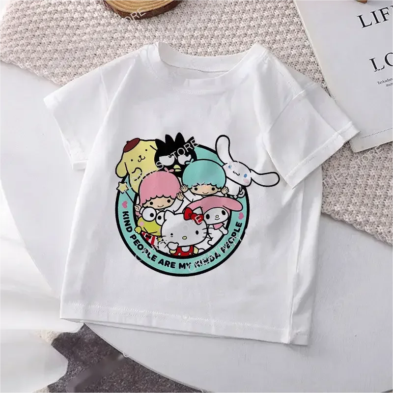 Hello Kitty Children's T-shirt Y2k Cotton Sanrio Kuromi Melody Anime Tee Shirts Cartoons Kid Girl Boy Streetwear Casual Clothes