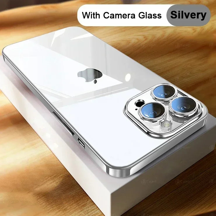 High Quality Plating Clear Phone Case For iPhone 16 15 14 Plus 11 12 13 Pro Max Full Lens Protect Soft TPU Shockproof Back Cover