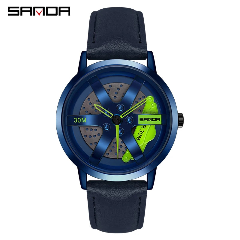 SANDA Fashion Rim Watch Hub Custom Design Sports Car Rim Sports Watch Waterproof Creative 2021 Male Watch Mens Wheel Wristwatch