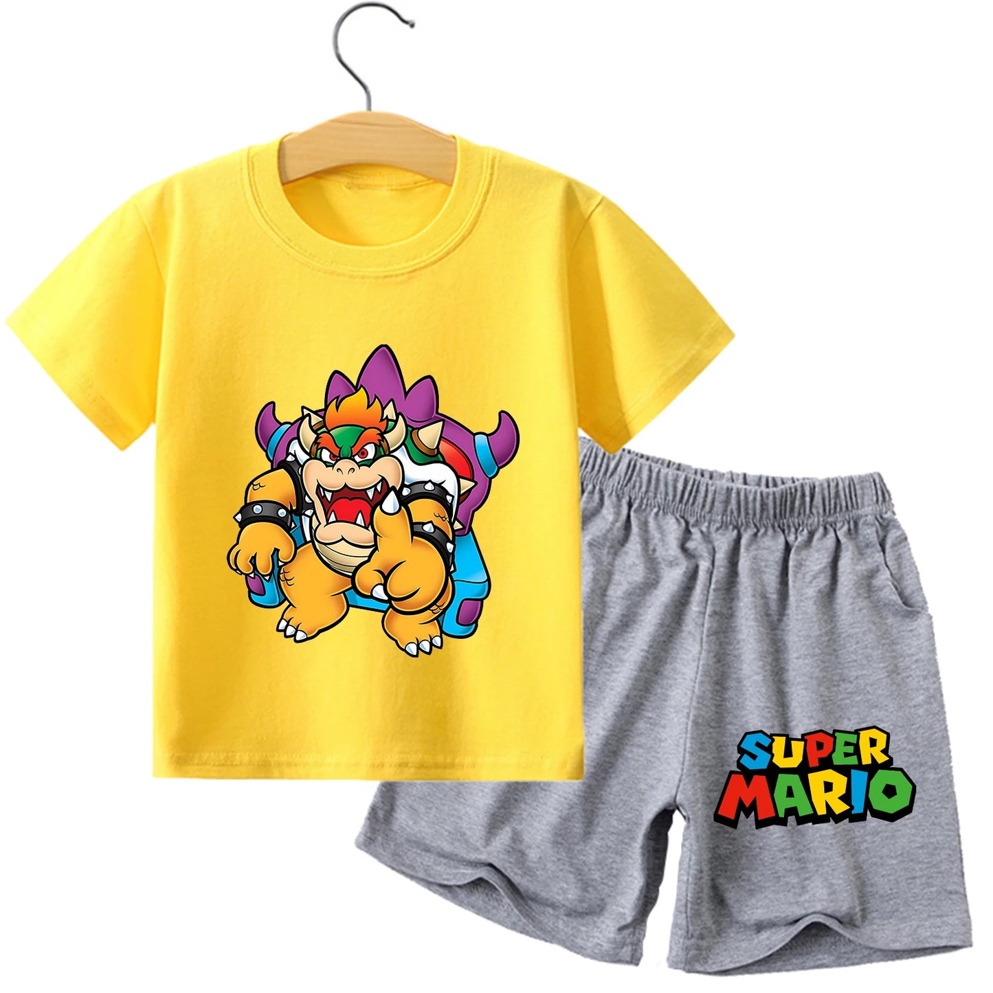 Super Mario Bros New T-shirt Suit Children Summer Cotton Tops+shorts Pants Set Cute Cartoon Pajamas Home Wear Clothes Kids Gift