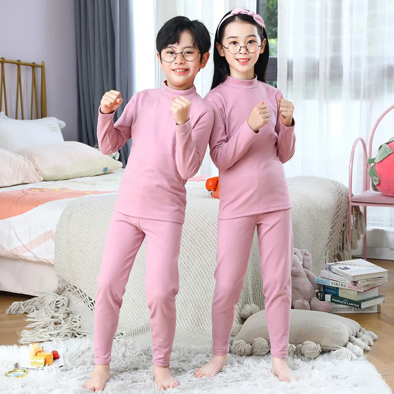 Autumn Winter Thermal Underwear Suit Girls Clothing Sets Boys Pajama Sets Baby No Trace Warm Sleepwear Candy Colors Kids Clothes