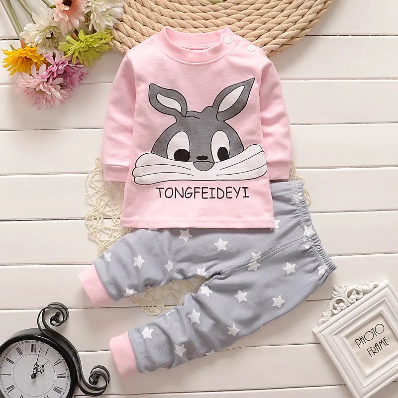 Cotton Baby Girl Sleepwear Suits  Autumn Winter Newborn Underclothes 2pcs Kids Clothes Set Spring Toddler Kids Clothes Pajamas