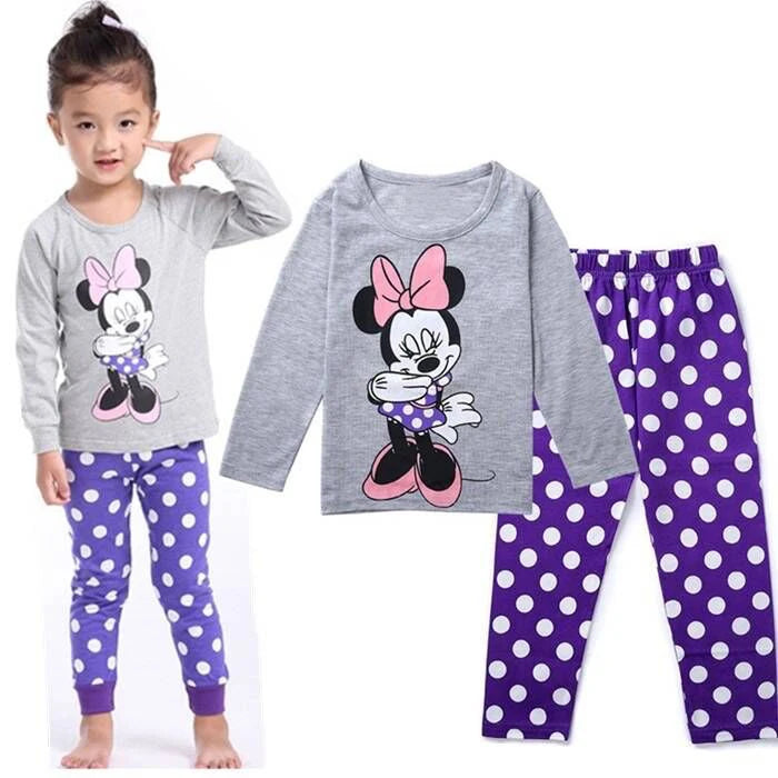 Spring Autumn Girls Minnie Children's Clothing Sets Sleepwear Thanksgiving Nighty Clothes Kids Pajamas Set Baby Girls Pyjamas