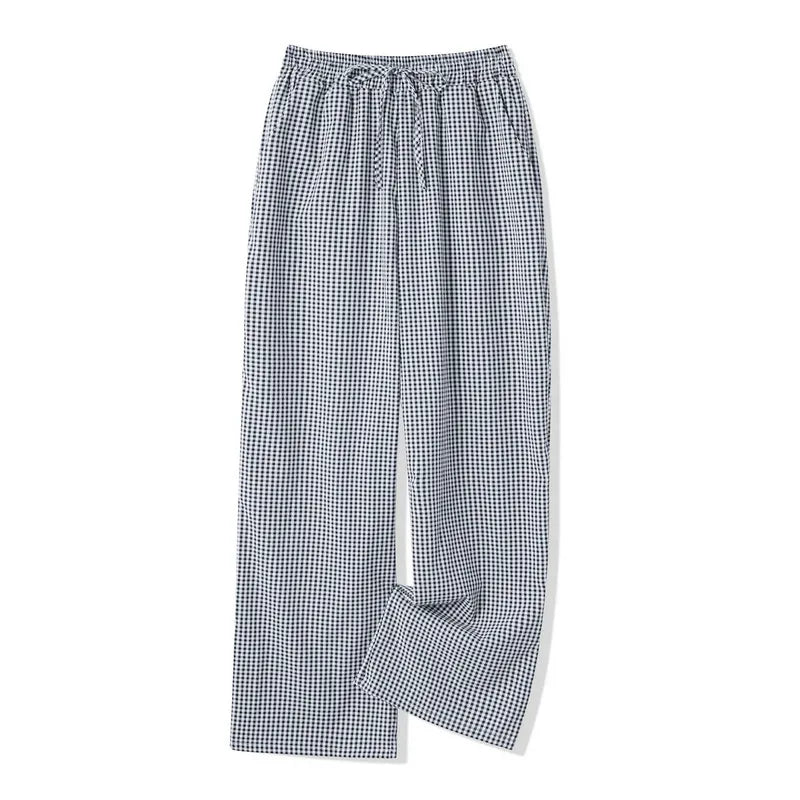 WPNAKS Woman Clothing Wide Leg Pants Summer Autumn Clothes Loose Casual Elastic Plaid Trousers with Pockets Streetwear