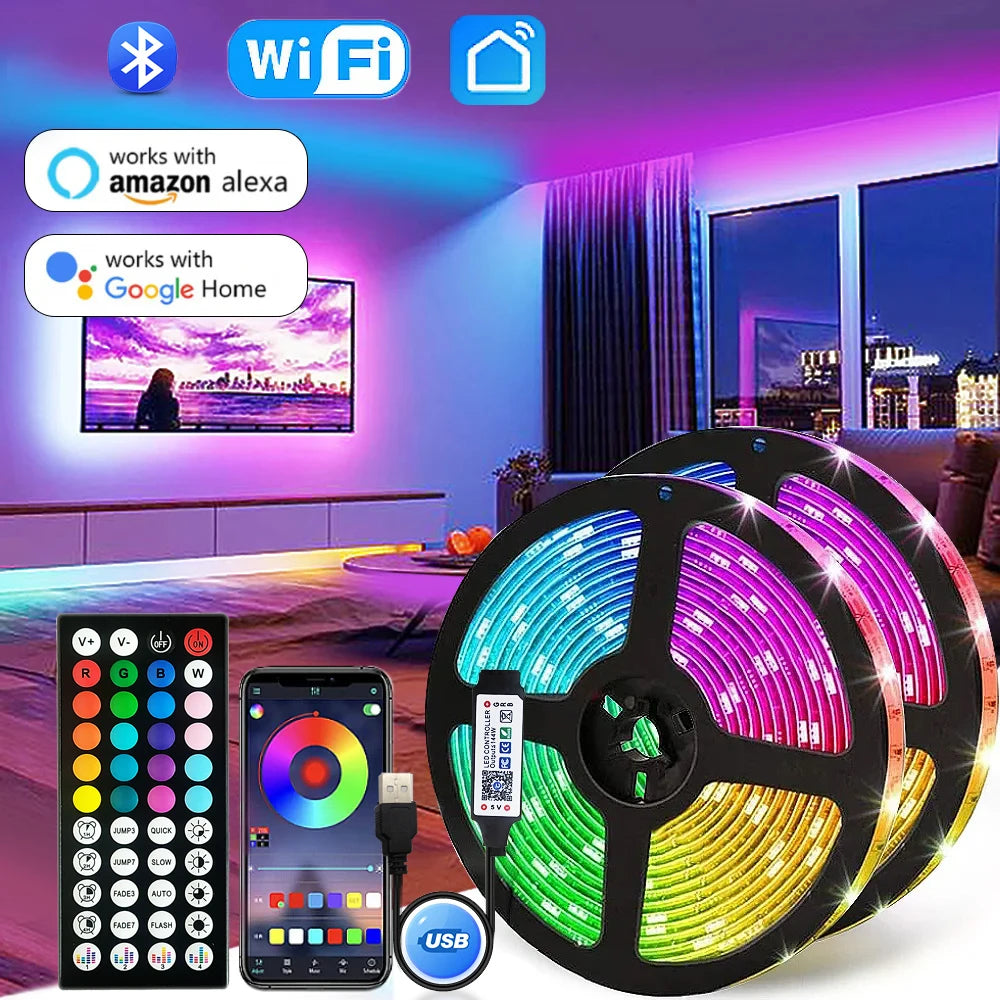 Usb 5V Led Strip Light 5050 Rgb Led Tape Bluetooth Wifi App Remote Control Led Room Light 1-30M Backlight Ribbon Lighting Lamp