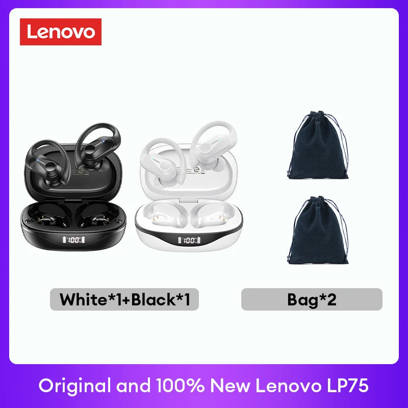 Lenovo LP75 TWS Bluetooth V5.3 headphones are wireless earphones that come with an LED digital display. They provide noise reduction and are waterproof, making them ideal for different activities. These headphones are brand new and perfect for listening t