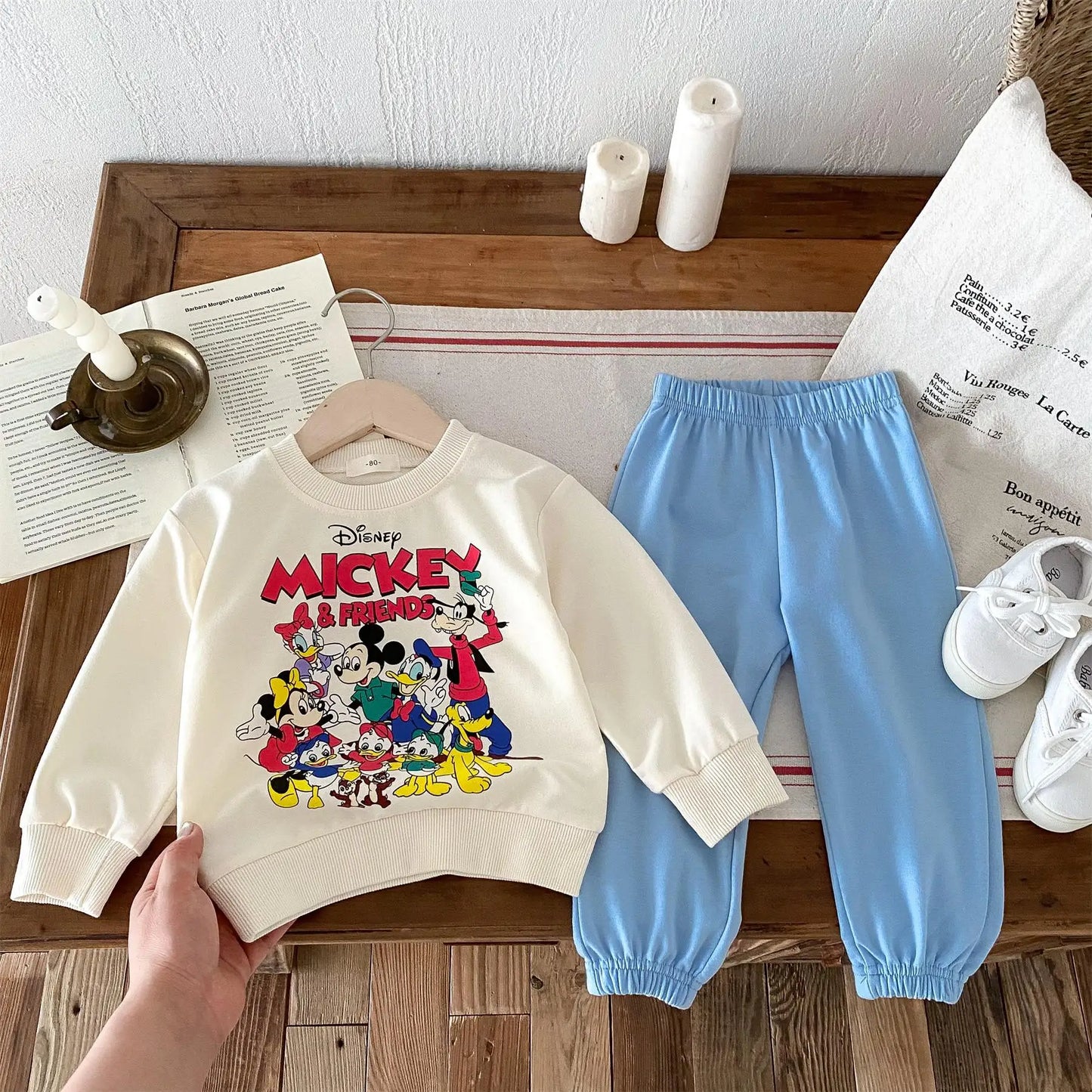 2024 Autumn New Children Sweatshirt Set Fashion Loose Casual Kids Tracksuit Long Sleeve Tops + Pants 2pc/set Kids Clothes Disney