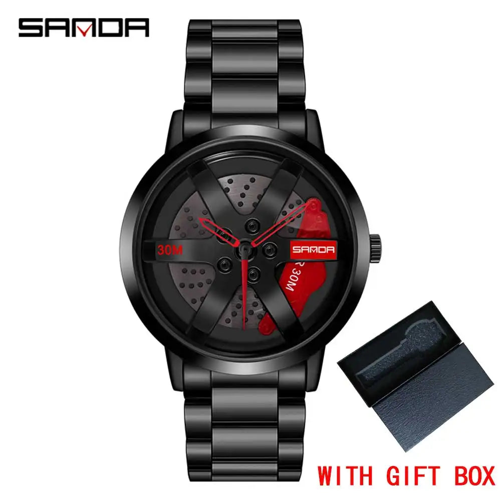 SANDA Fashion Rim Watch Hub Custom Design Sports Car Rim Sports Watch Waterproof Creative 2021 Male Watch Mens Wheel Wristwatch