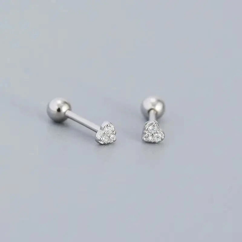 Korean 925 Silver Needle Tragus Piercing Helix Studs Earrings for Women 2Pcs Butterfly Heart Trendy Ear Piercing Body Jewelry