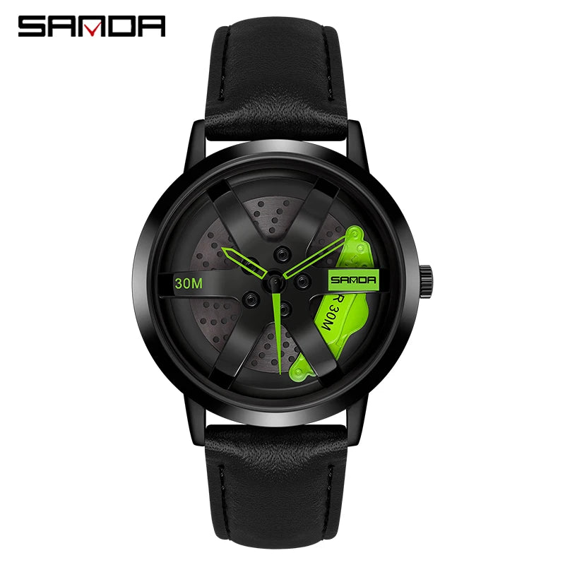 SANDA Fashion Rim Watch Hub Custom Design Sports Car Rim Sports Watch Waterproof Creative 2021 Male Watch Mens Wheel Wristwatch