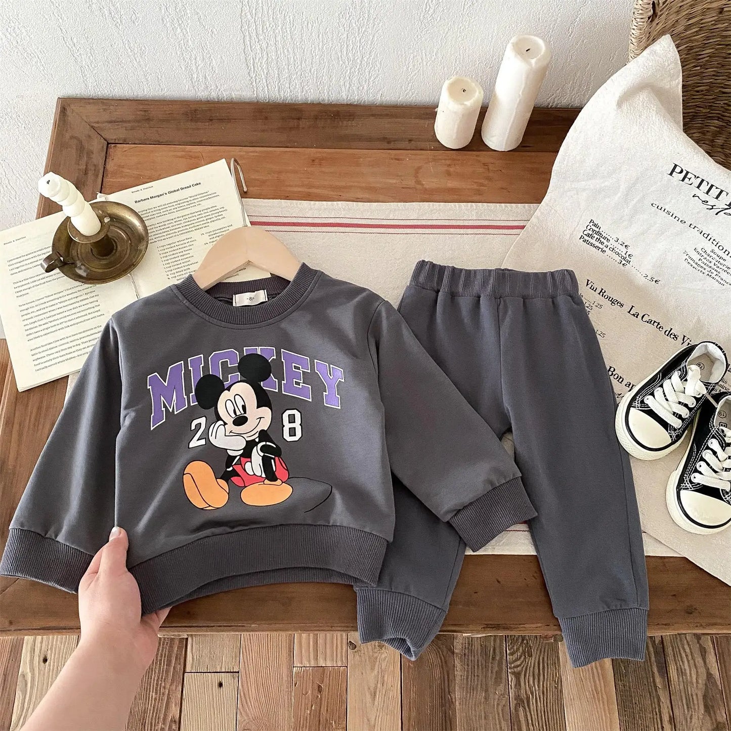 2024 Autumn New Children Sweatshirt Set Fashion Loose Casual Kids Tracksuit Long Sleeve Tops + Pants 2pc/set Kids Clothes Disney