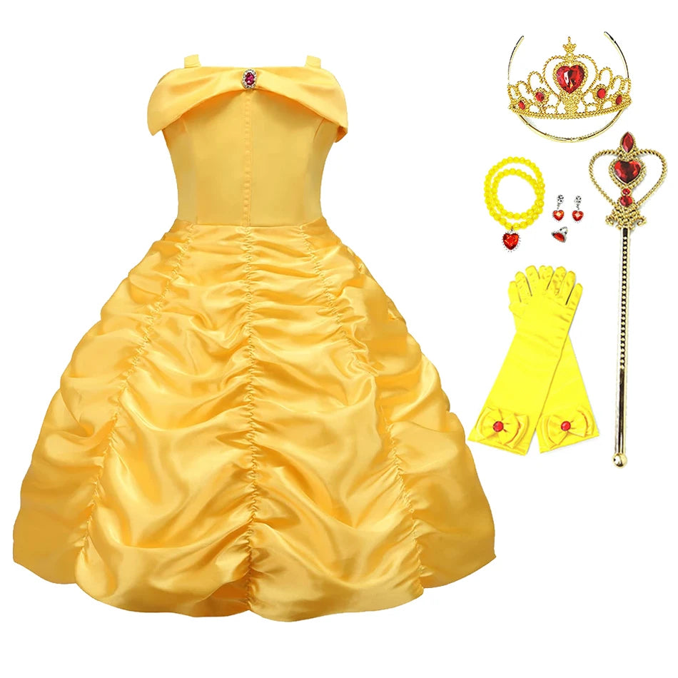 Kids Princess Dresses Girls Belle Party Costume Children Christmas Birthday Flower Clothes Beauty and the Beast Fancy Disguise