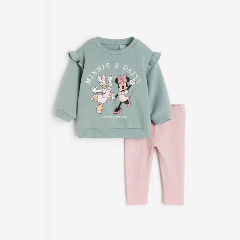 Girls Spring Autumn Clothes Minnie Full Print Sweatshirt+pants 2pcs Casual Sports New Kids Cartoon Fashion Long Sleeve Suits