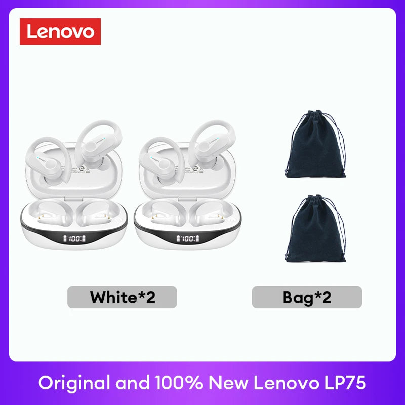 Lenovo LP75 TWS Bluetooth V5.3 headphones are wireless earphones that come with an LED digital display. They provide noise reduction and are waterproof, making them ideal for different activities. These headphones are brand new and perfect for listening t