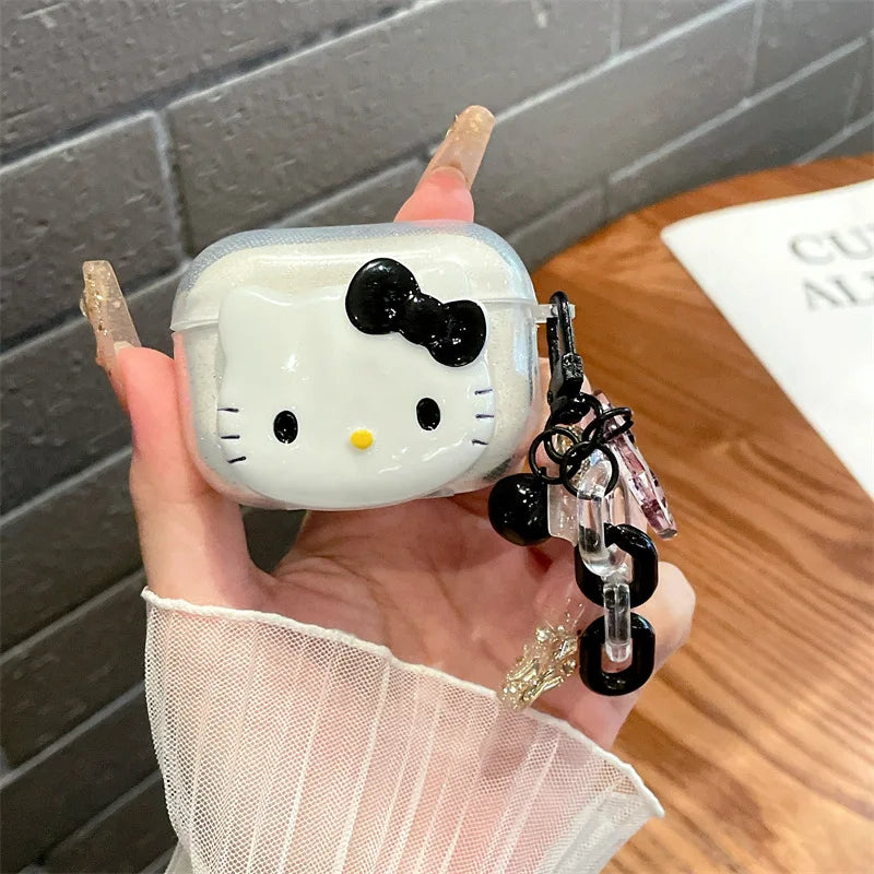 Hello Kitty Glitter Pink Protetive Earphone TPU Cover For Airpods Pro 2/Airpods Pro/Airpods 1/2/3 Case With Keychain Lovers Girl