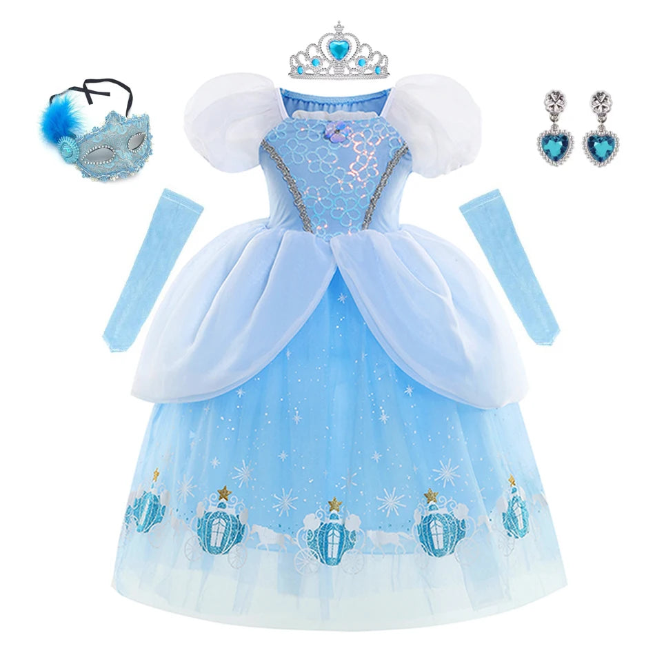 Cinderella Dress Girls Halloween Christmas Ball Gown Dress Up Cosplay Princess Costume Kids Clothes for Birthday Party