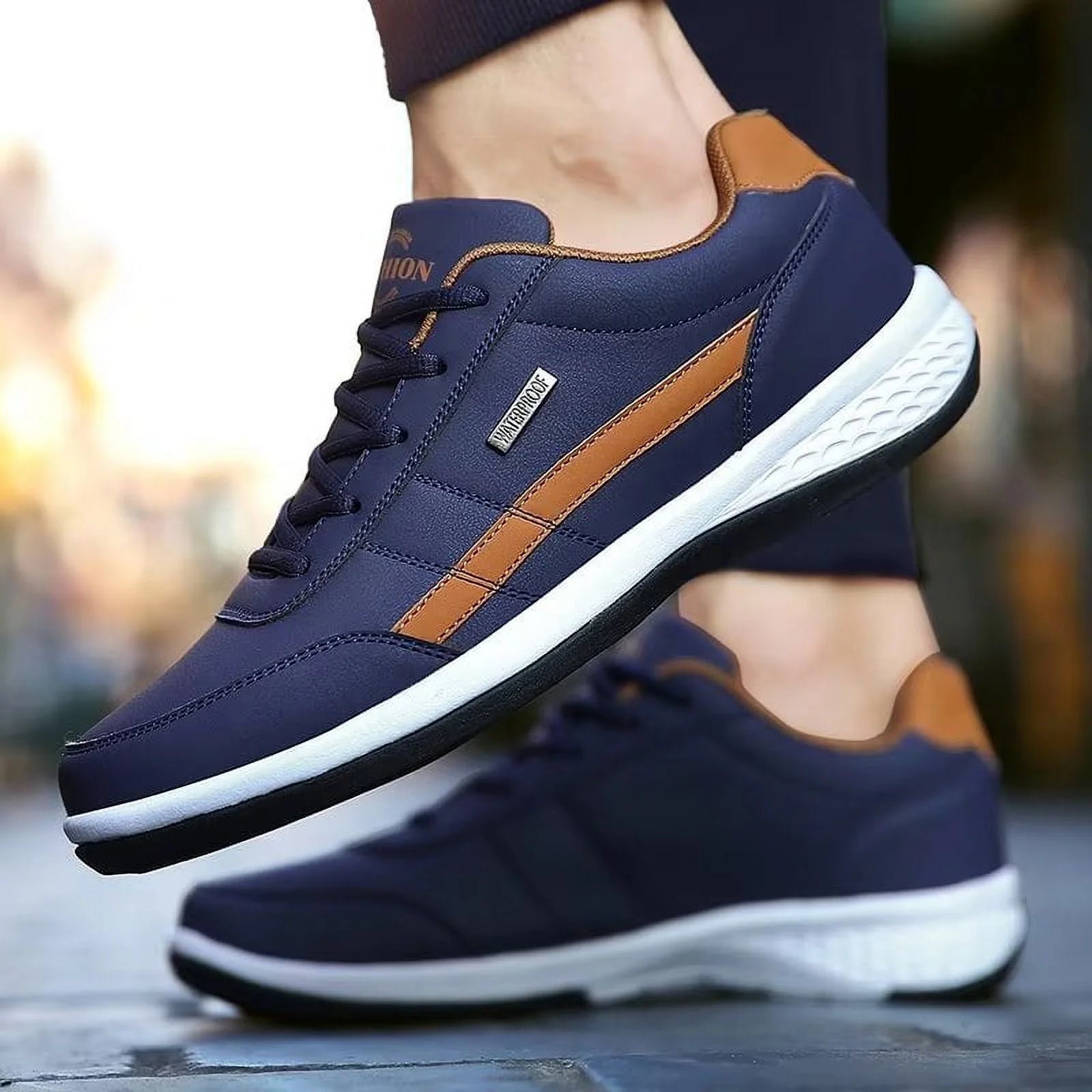 Mens Running Sneaker Casual Shoes Leather Sport Shoes Breathable Comfortable Walking Shoes