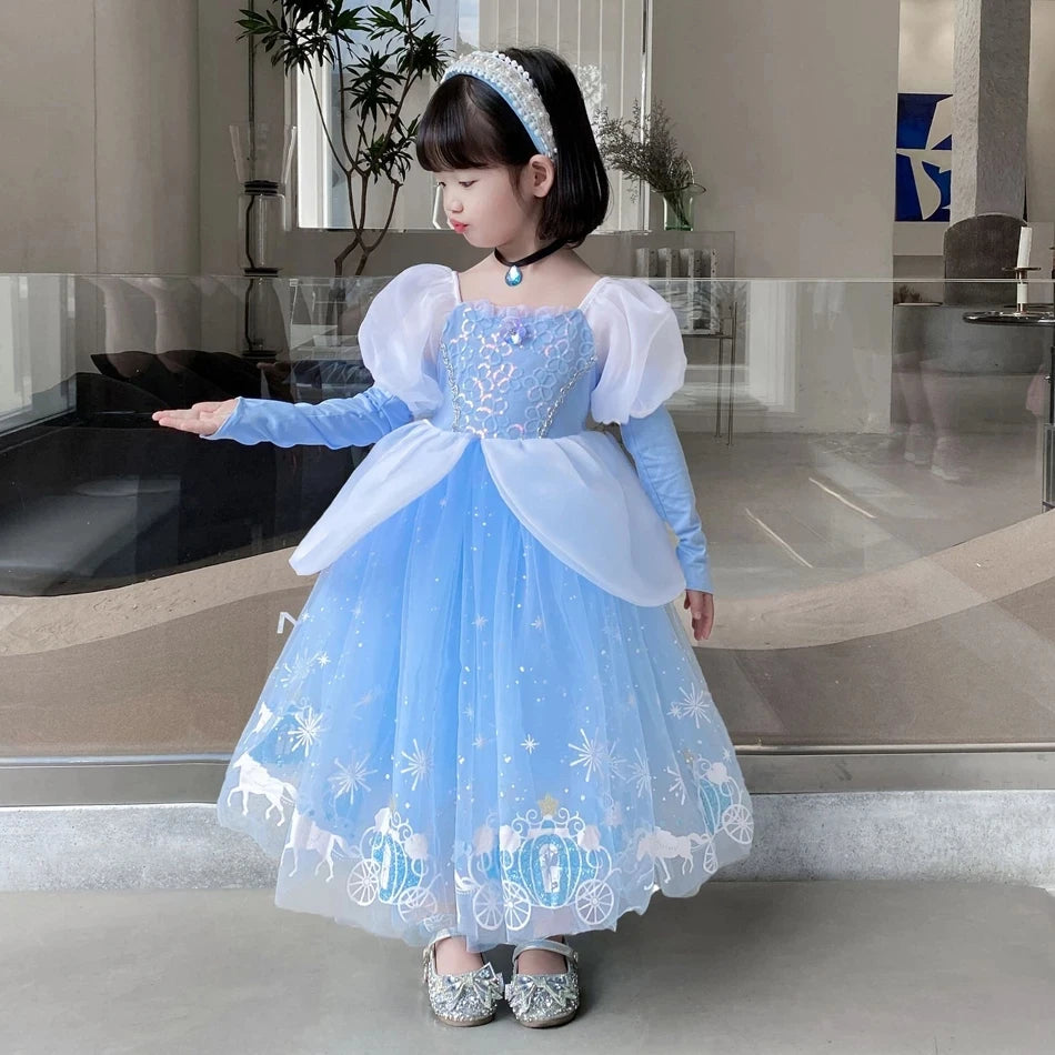 Cinderella Dress Girls Halloween Christmas Ball Gown Dress Up Cosplay Princess Costume Kids Clothes for Birthday Party