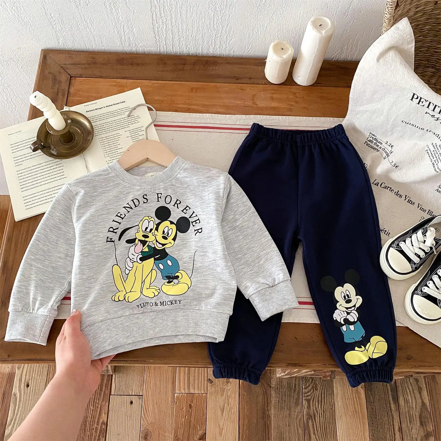 2024 Autumn New Children Sweatshirt Set Fashion Loose Casual Kids Tracksuit Long Sleeve Tops + Pants 2pc/set Kids Clothes Disney