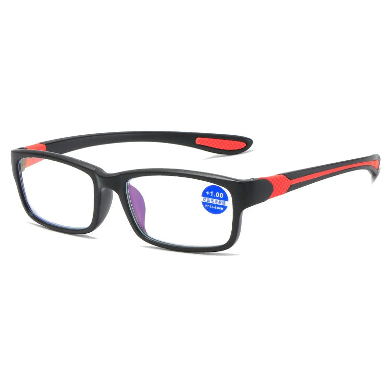 Reading Glasses Men Women Sports Anti-blue Light Reading Eyewear Black Red TR90 Frame Presbyopia Eyeglasses +100 to+400 glasses