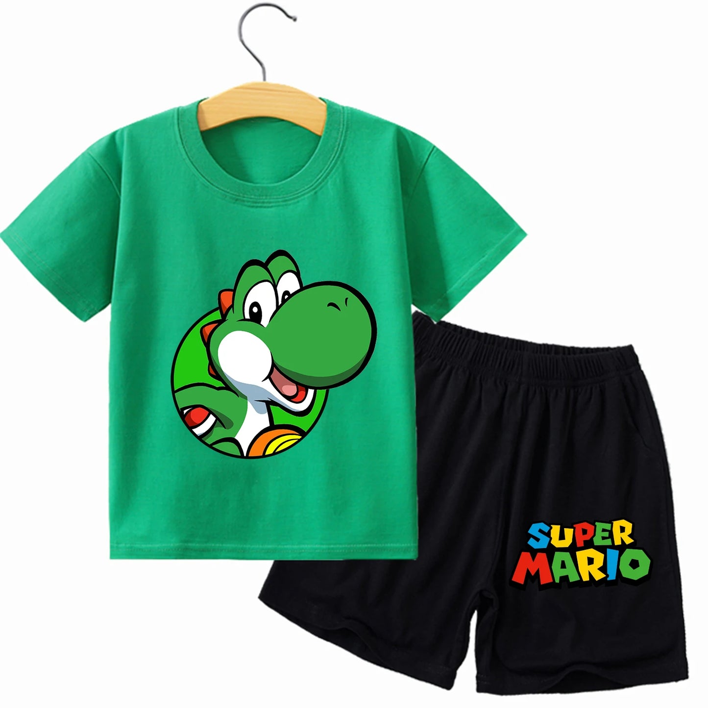 Super Mario Bros New T-shirt Suit Children Summer Cotton Tops+shorts Pants Set Cute Cartoon Pajamas Home Wear Clothes Kids Gift