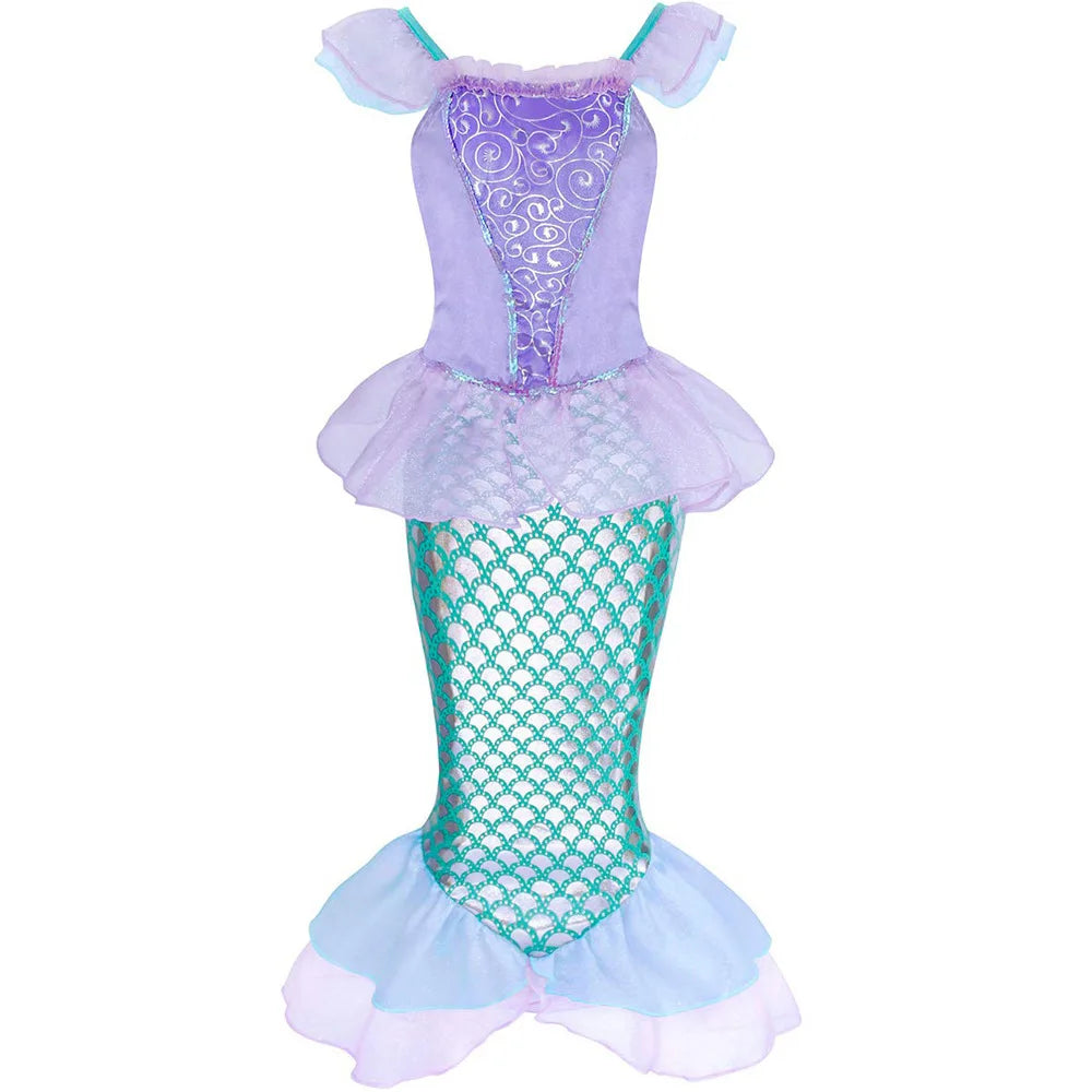 NEW Casual Ariel Mermaid Costume for Toddler Dress up Party Girls Siren Disguise Halloween Princess Apparel Fairy Little Mermaid