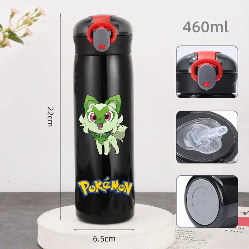 Pokemon 460ML Pikachu Portable Kids Thermos Mug with Straw Stainless Steel Cartoon Vacuum Flasks Cute Thermal Water Bottle