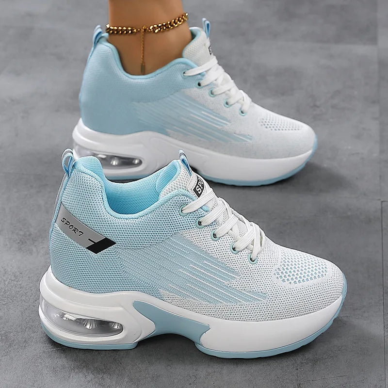 New casual women's shoes fly woven breathable thick soled sports shoes non-slip comfortable inside increase women's shoes