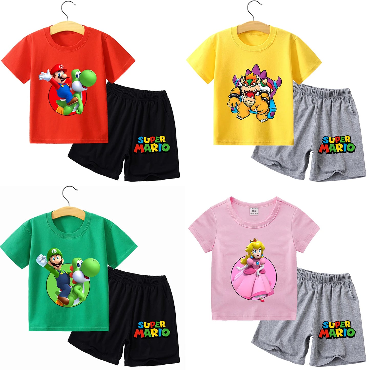 Super Mario Bros New T-shirt Suit Children Summer Cotton Tops+shorts Pants Set Cute Cartoon Pajamas Home Wear Clothes Kids Gift