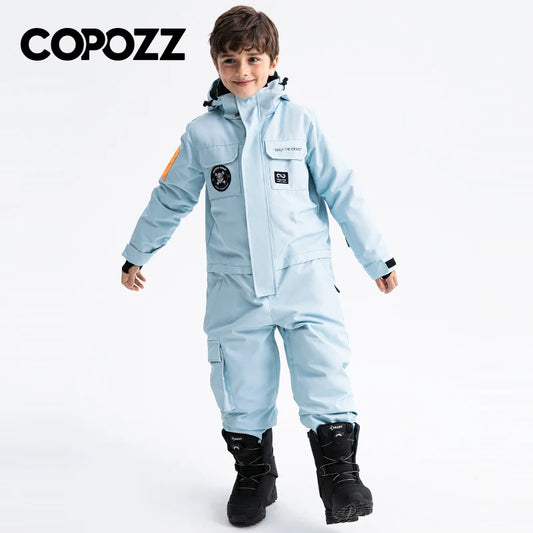 COPOZZ Thick Kids Ski Jacket Children Snowboard Jumpsuit Warm Jump Suit Waterproof Winter Hooded Clothes Overalls Boys and Girls