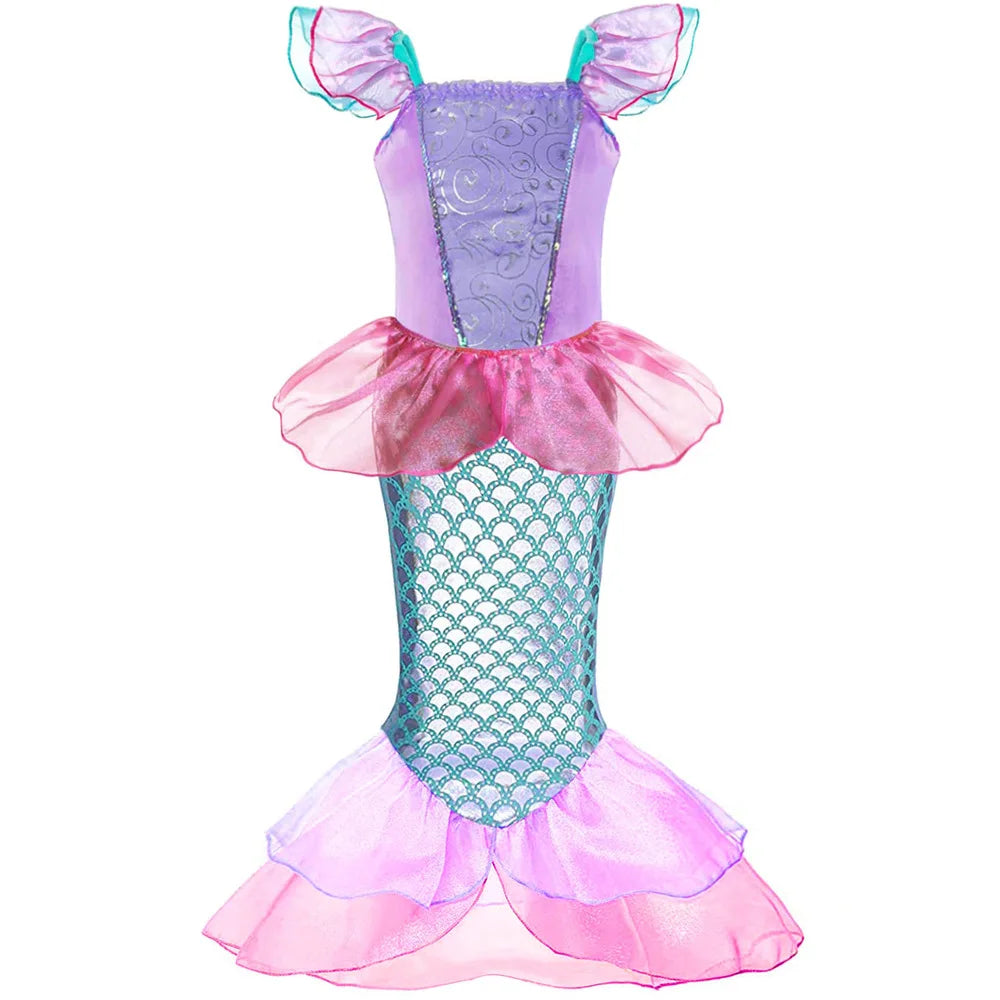 NEW Casual Ariel Mermaid Costume for Toddler Dress up Party Girls Siren Disguise Halloween Princess Apparel Fairy Little Mermaid