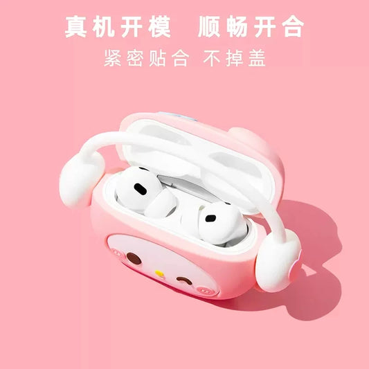 For Airpods 1 2 3 4 Pro Pro 2 Hello Kitty Kuromi Melody Listen To Music Silicone Earphone Case Accessories Cover