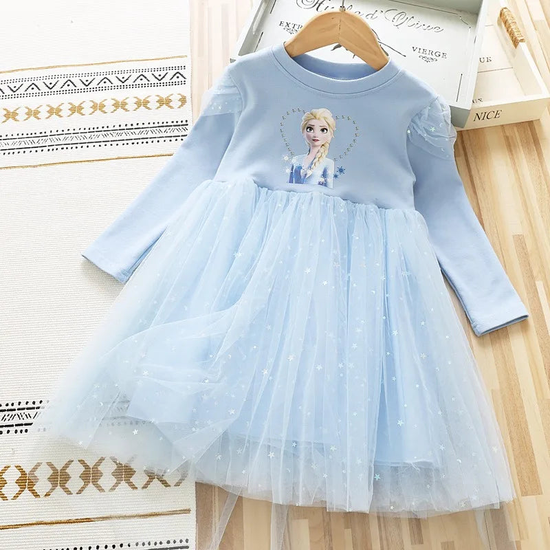 2024 New Princess Dress Girls Dress Long-sleeved For Children's Party Clothes Elsa Frozen Dress Spring Autumn Kids Dress 2-9Y