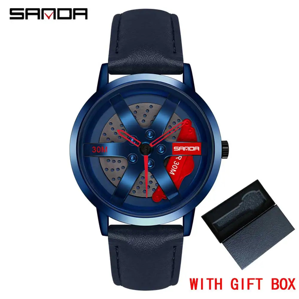 SANDA Fashion Rim Watch Hub Custom Design Sports Car Rim Sports Watch Waterproof Creative 2021 Male Watch Mens Wheel Wristwatch