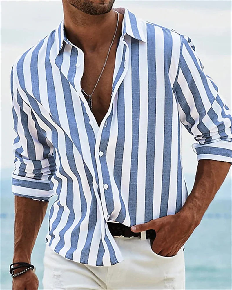 Fashion 2023 Men's Shirt Long Sleeve Striped Print Top Men Social Luxury Men's Wear Hawaiian Elegant Classic Fashion S-6XL