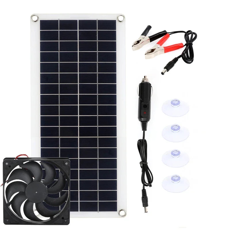 Solar Panel Fan Set 12V 30W Mini Solar Cell DIY Plate Kit Outdoor for Summer Greenhouse Dog Pet Home Ventilation Equipment